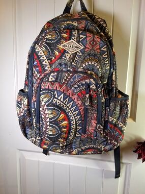 Billabong Multicolor Tribal Print Backpack with Navy Accents